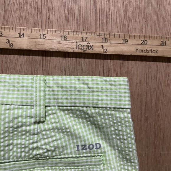 Izod Golf Shorts Straight Fit Tag 38 Measure Green White Gingham‎ Check - Picture 6 of 6